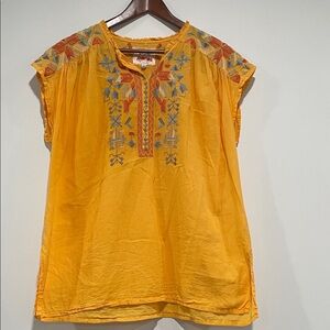 Johnny Was Mustard Embroidered Blouse